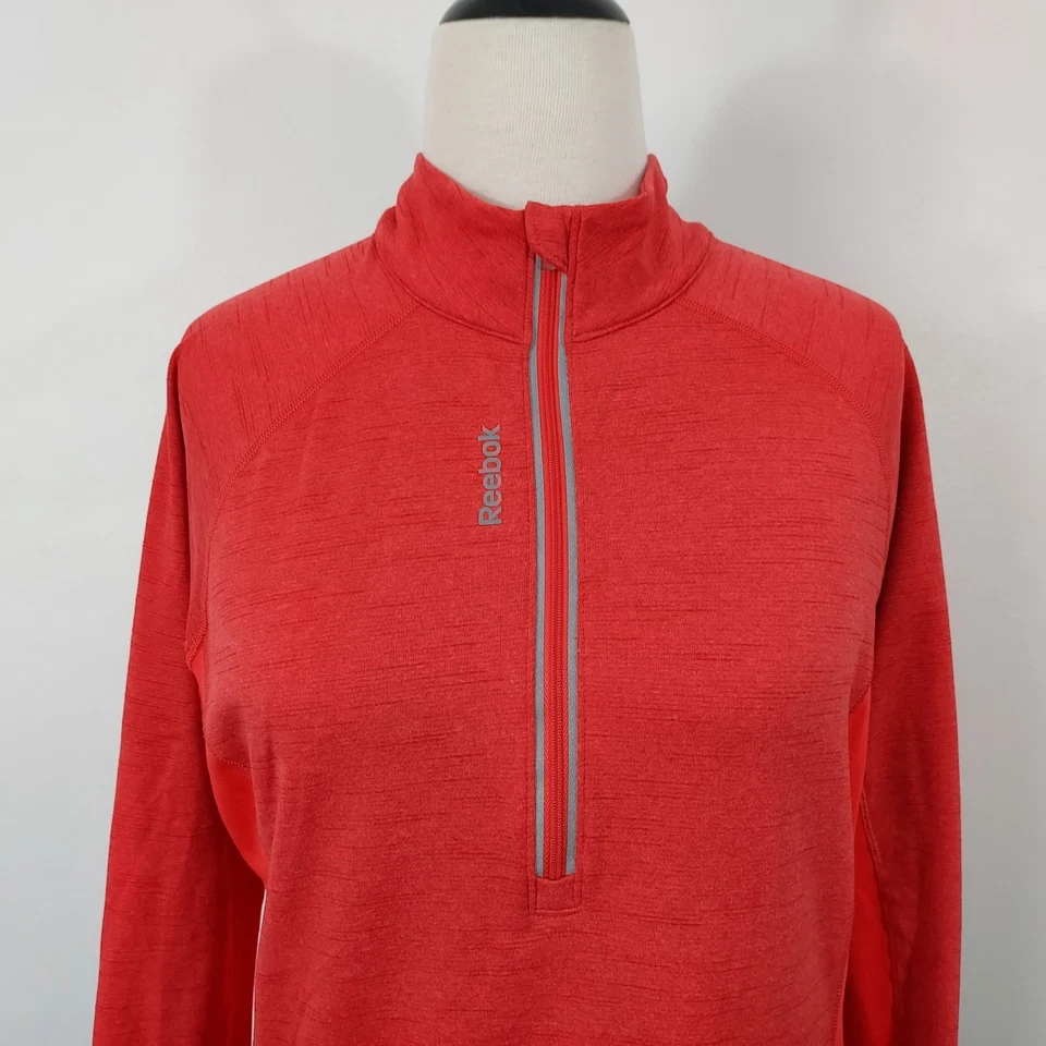 Camisa para correr Reebok XL Performance para mujer Athleisure Speedwick agujeros para el pulgar roja Foto 3 de 4