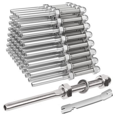 Terminal Tensor Cable Barandal T316 1/8'' p/Poste Madera Metal 50Pzs