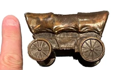 VTG 3" Covered Wagon Copper Brass Cigar Ashtray Match Holder Farmhouse Toothpick