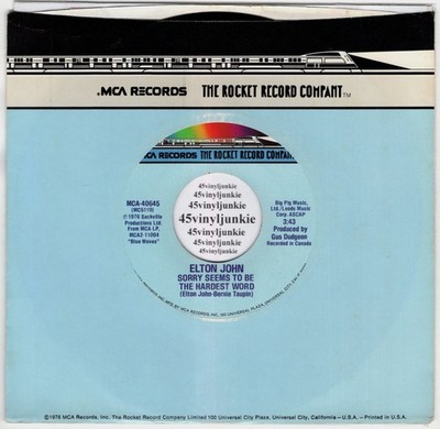 Elton John NM 45 rpm ''Sorry Seems To Be The Hardest Word'' on Rocket Records
