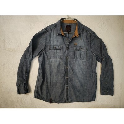 Lee Cooper Button Up Long Sleeve Denim Shirt Men's Large Blue