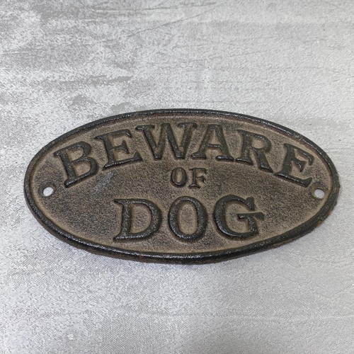 Beware Of Dog Brown Metal Fence Gate Plaque Sign Pre-drilled Holes Yard Decor