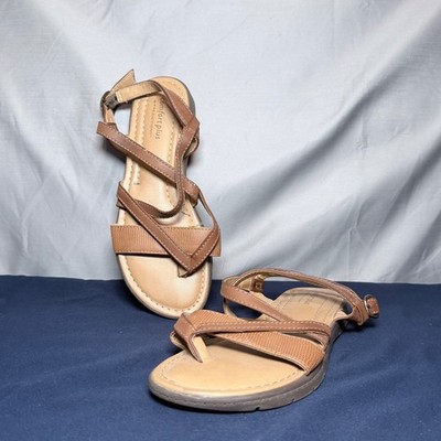 Comfort Plus Predictions Sandals Womens 7 Brown Excellent Strappy Buckle Flat