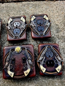 Old West Rustic Pistols Rope Stars Wall Plates Double Plug/ Switch*COMPLETE LOOK