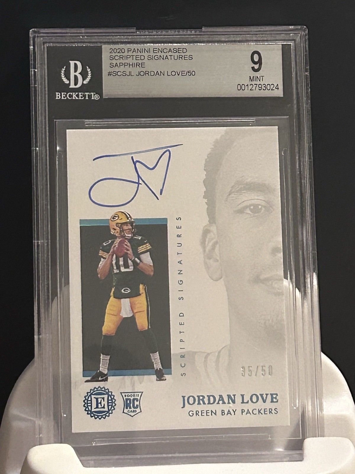 Jordan Love Panini Encased Scripted Signatures #JL Sapphire