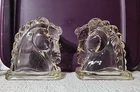 Set Of 2 Vtg Federal Glass Hollow Horse Head Book Ends Slight Amber Tint