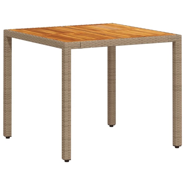 Gartentisch Beige 90X90X75 Cm Poly Rattan Akazienholz-image