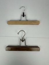 2 Pc Set Vintage Antique Wooden Metal Pants Skirt Hangers Clamp Clip 11"  5