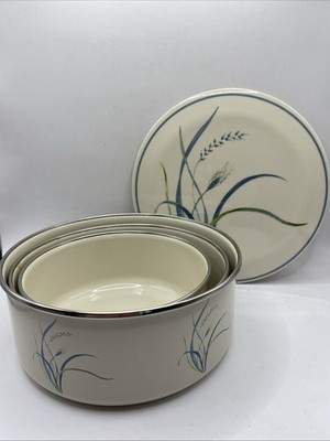 Vtg Corelle Coordinates Coastal Breeze Reston Lloyd Eurita Metal Bowl Set Trivet