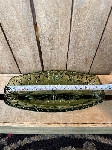 Hazel Atlas Prescut Celery Relish Dish Star And Fan Avocado Green - Picture 5 of 7
