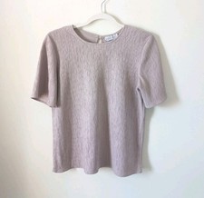 Beige Ribbed Top Womens Medium Short Sleeve Scoop Neck Casual Stretch Basic