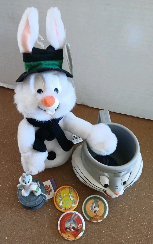 Vintage Lot Bugs Bunny Looney Tunes Trinket Box•Mug•3 Pins•Bean Bag Snowman