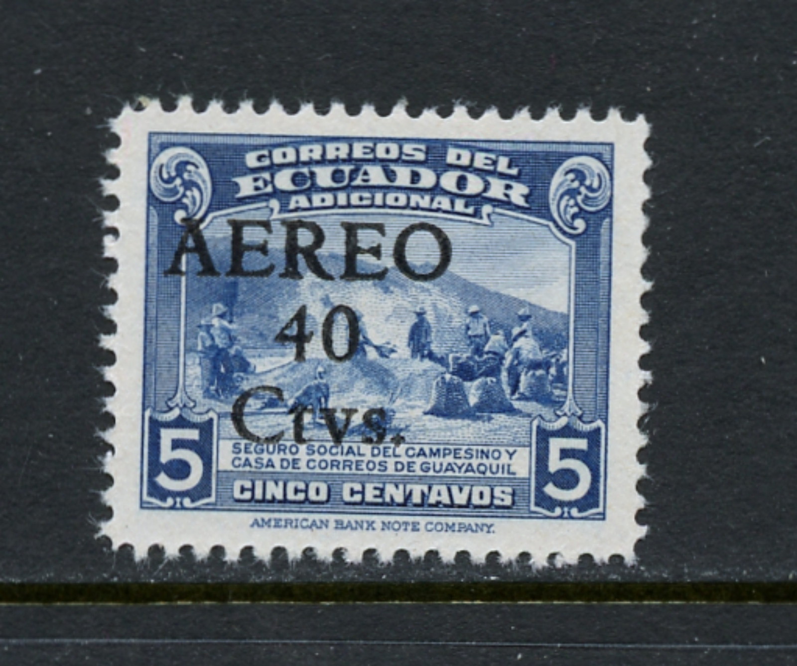 G817   Ecuador 1945  SURCHARGED farm workers  airmail   1v. MNH  