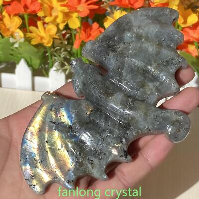 5'' Natural fluorite quartz hand carved crystal fly dragon gem reiki A-4