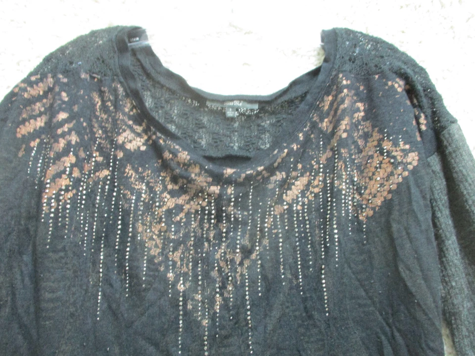 Miss Me Shirt Small Adult Black Long Sleeve Boat Neck Stretch Modern Fit Womens - Image 2 of 4