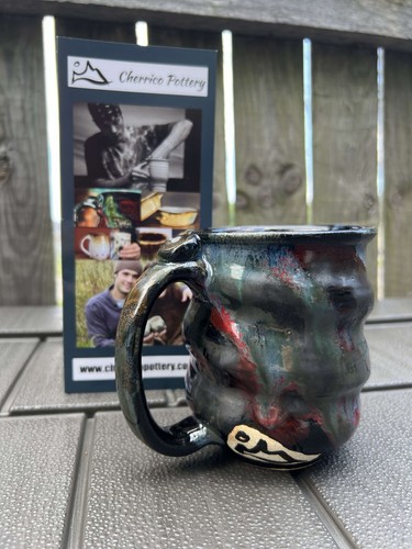 JOEL CHERRICO SPIRAL 24KT GOLD THUMBSPOT COSMIC MUG HANDMADE ART KICKWHEEL - Picture 3 of 8