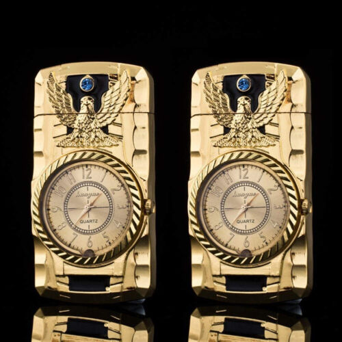 Orologio 2 pz Accendisigari al quarzo 2 Pz Metal Antivento Torcia Getto Gas Butano - Foto 13 di 15