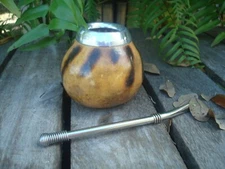 Argentina Mate Gourd, Hand Made Natural Tea Cup +  Straw Spoon  - 
