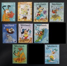 TURKS & CAICOS Sc# 399-408 DISNEY Mickey Minnie Pluto Goofy CPL SET of9  1979 MH