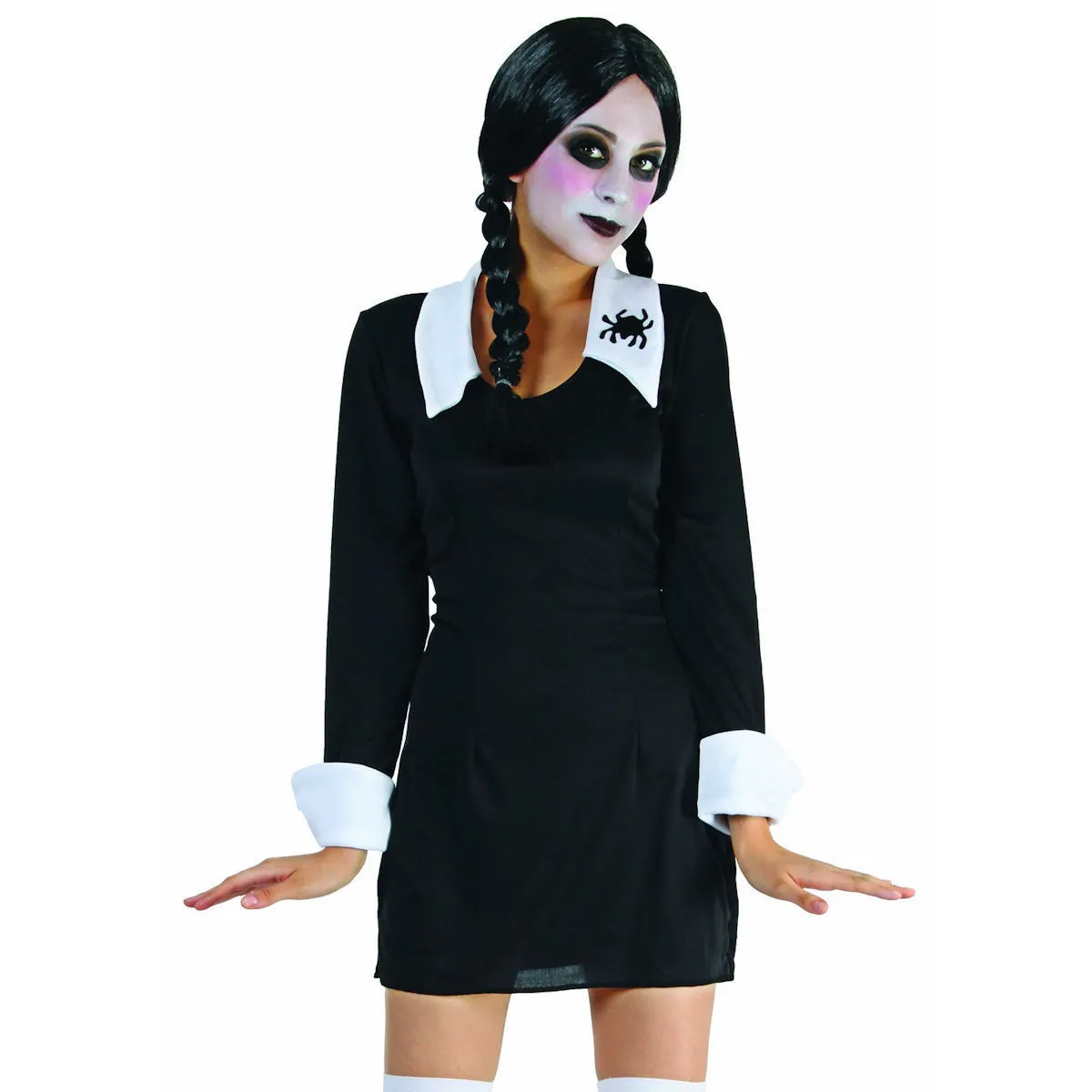 Ladies Creepy Girl Wednesday Addams Adults Halloween Fancy Dress Costume