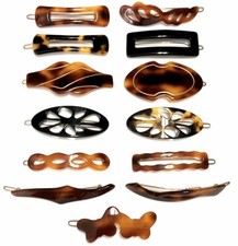 Hair Clip Metal Thin Snap Barrette Grip Teeth Brown Black Vintage Made in France