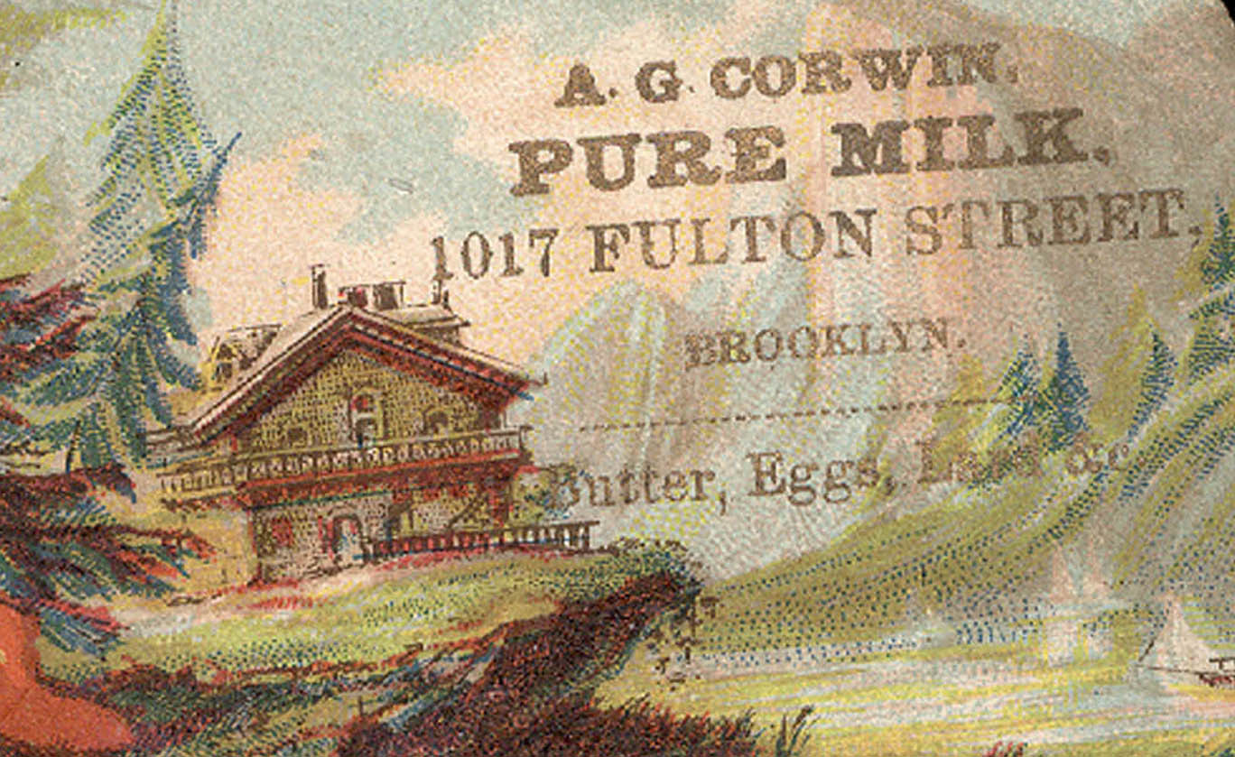 2 BROOKLYN NY DIE CUT TRADE CARDS, A G CORWIN PURE MILK, 1017 FULTON St
