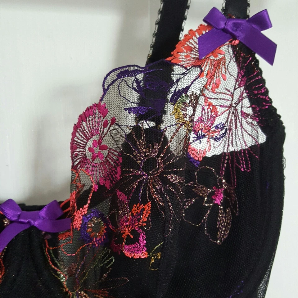 Agent Provocateur Zuri баскский черный, розовый, фиолетовый 32C новый с Ярлыками корсет AP Sz 1 цветочный - Изображение 4 из 4