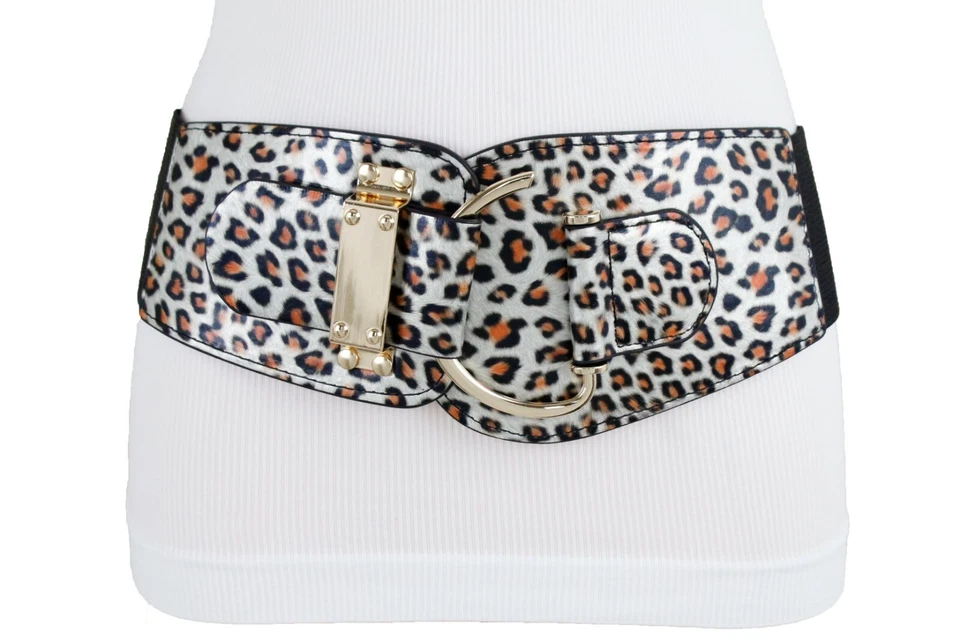 Mujeres Leopardo Animal Estampado Tela Elástica Cadera Cintura Alta Cinturón Gancho Hebilla L XL Foto 4 de 4