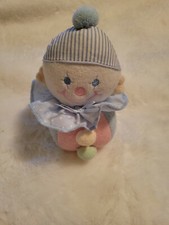 Vintage Infantino pastel colored Terry cloth baby Clown plush rattle 7" RARE
