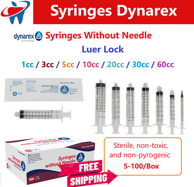 3 mL Luer Lock Disposable Sterile Syringes Without Needles 5cc, 10cc, 20cc, 30cc