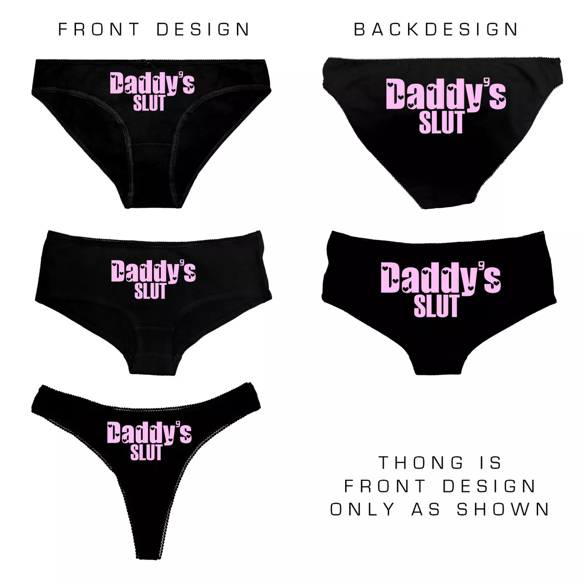 Daddy's Slut Hearts Knickers, Thong, Hot Pants - Naughty Underwear DDLG  Kinky 58
