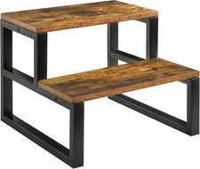 2-Step Wooden Step Stools Kids Adults with Metal Frame