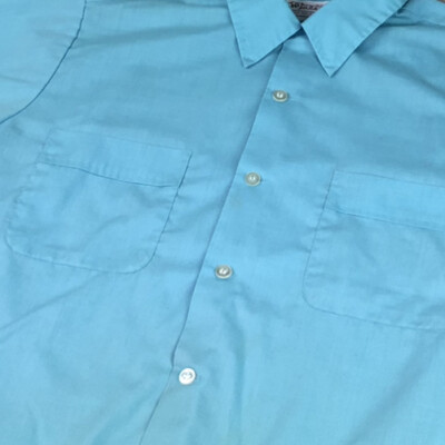 Vintage Windsor Shirt Blue Teal Shortsleeved Collared 50s 60s Made