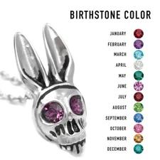 Birthstone Bunny Skull Pendant Necklace with Stainless steel By Controse