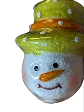 Snow Filled Plastic Snowman Head Purple Hat Christmas 3" Ornament Winter Decor