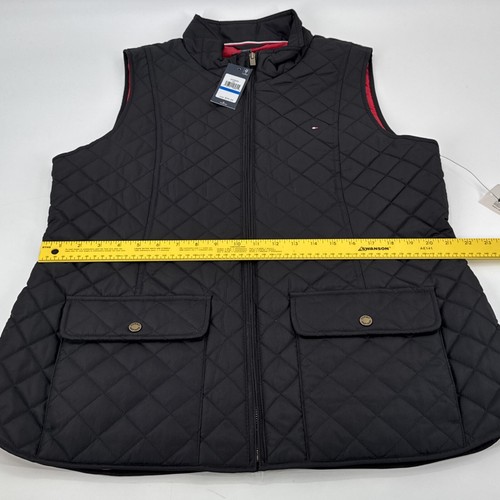 NUEVO CON ETIQUETAS Tommy Hilfiger Mujeres XL Diamante Acolchado Chaleco Puffer Negro Bordado - Imagen 8 de 9