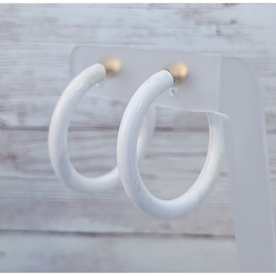 #ad Vintage Clip On Earrings Retro Extra Large White Pressure Hoop Fair Condition $12.99