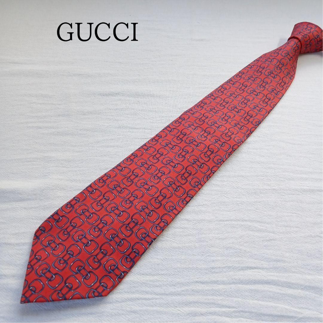 GUCCI Necktie Tie All over small pattern Red Made in Italy 100% Silk Men's
