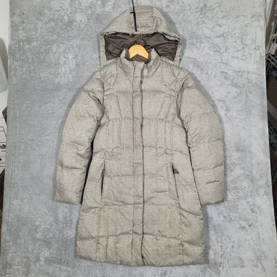 Eddie Bauer Women Parka Puffer Jacket Medium Tan Brown Detach Hood Long