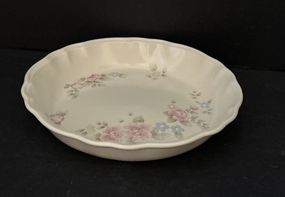 Pfaltzgraff Tea Rose Stoneware Fluted Baking Pie Plate Pan Dish Cream Floral Vtg