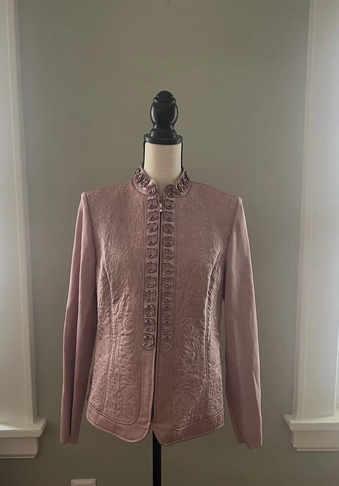 Nygard Collection Womens Pink Leather Jacket Knit Full Zip Moto Design Size M - Image 2 of 4