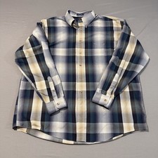 GANT Heritage Twill Mens Button Down Shirt Plaid Blue Tan Long Sleeve XL