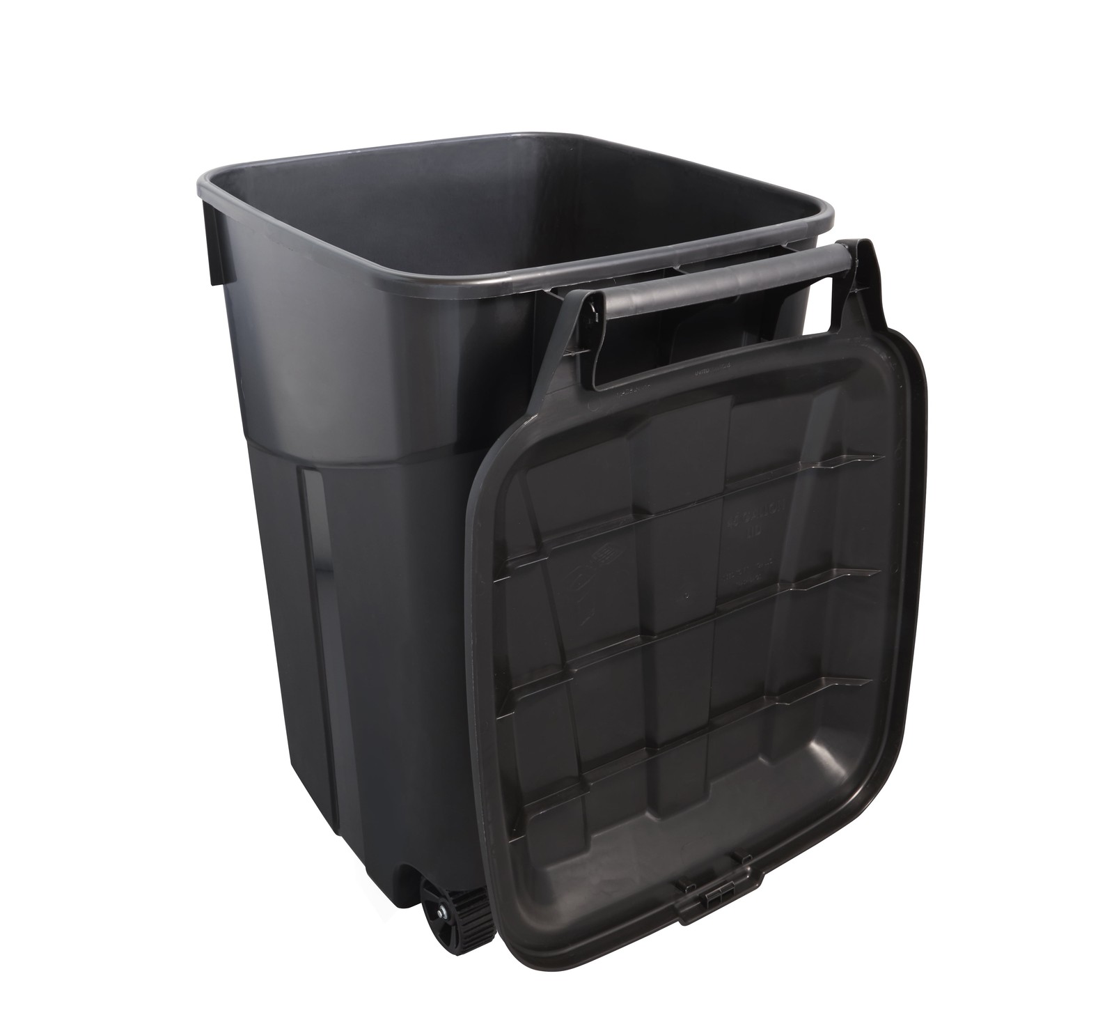Hyper Tough 45 Gallon Wheeled Heavy Duty Plastic Garbage Can, Attached Lid,Black