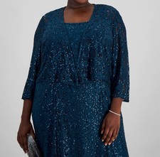 Alex Evenings Women's Blue Sequin Lace Jacket Plus Size 20W