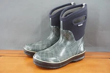 Bogs  Linen Mid Classic Boots Womens Size 8 Black Green Waterproof Rain Pull On