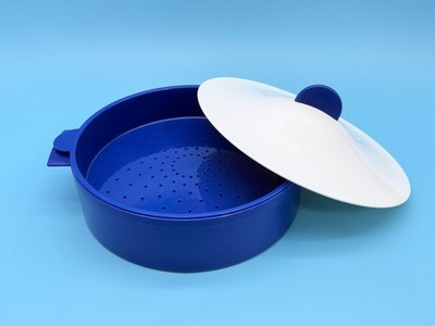 9'' Blue Tupperware Microwave Steamer Dish Strainer Rice Vegetable Cooker #3066