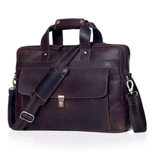 Leather Briefcase for Men and Women Vintage Laptop Messenger Bag 16 inches Ha...