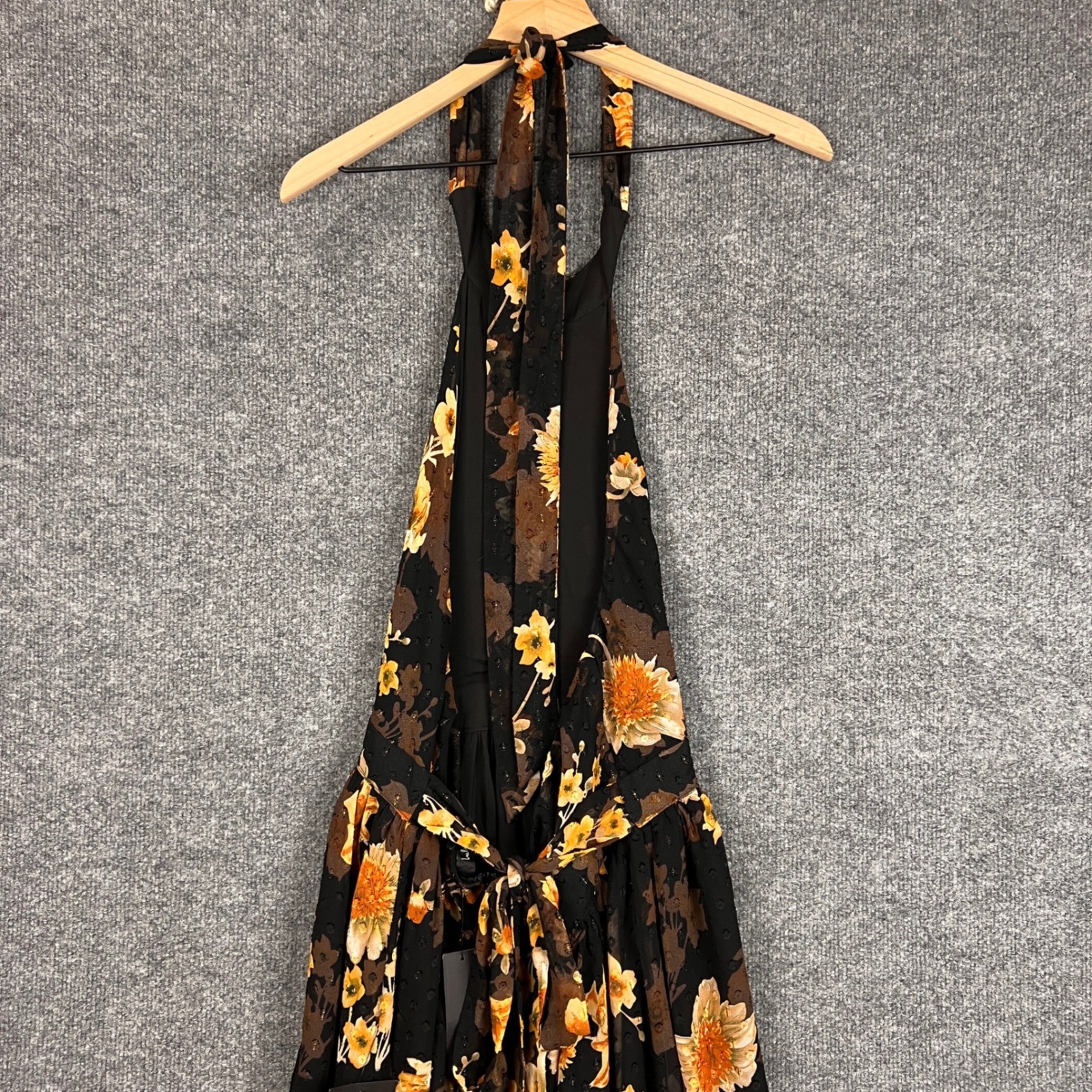 Lulus Black Floral Halter Madi Dress XL Evening Party Boho Flowy