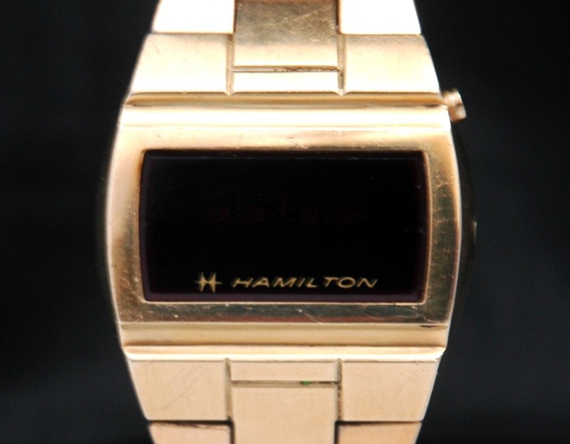 Hamilton QED Red LED Digital Gold Men's WATCH VTG 10K RGP New Battery Runs LOT e