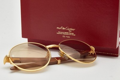 occhiali CARTIER Bagatelle TB 200042 Bubinga Wood Sunglasses 1990s France | Gold